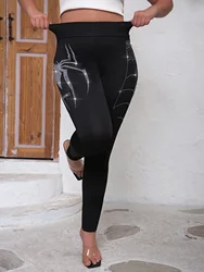 Plus Size Leggings con motivo a ragno con strass da donna comodi pantaloni in maglia ad alta elasticità pantaloni alla moda stile Casual