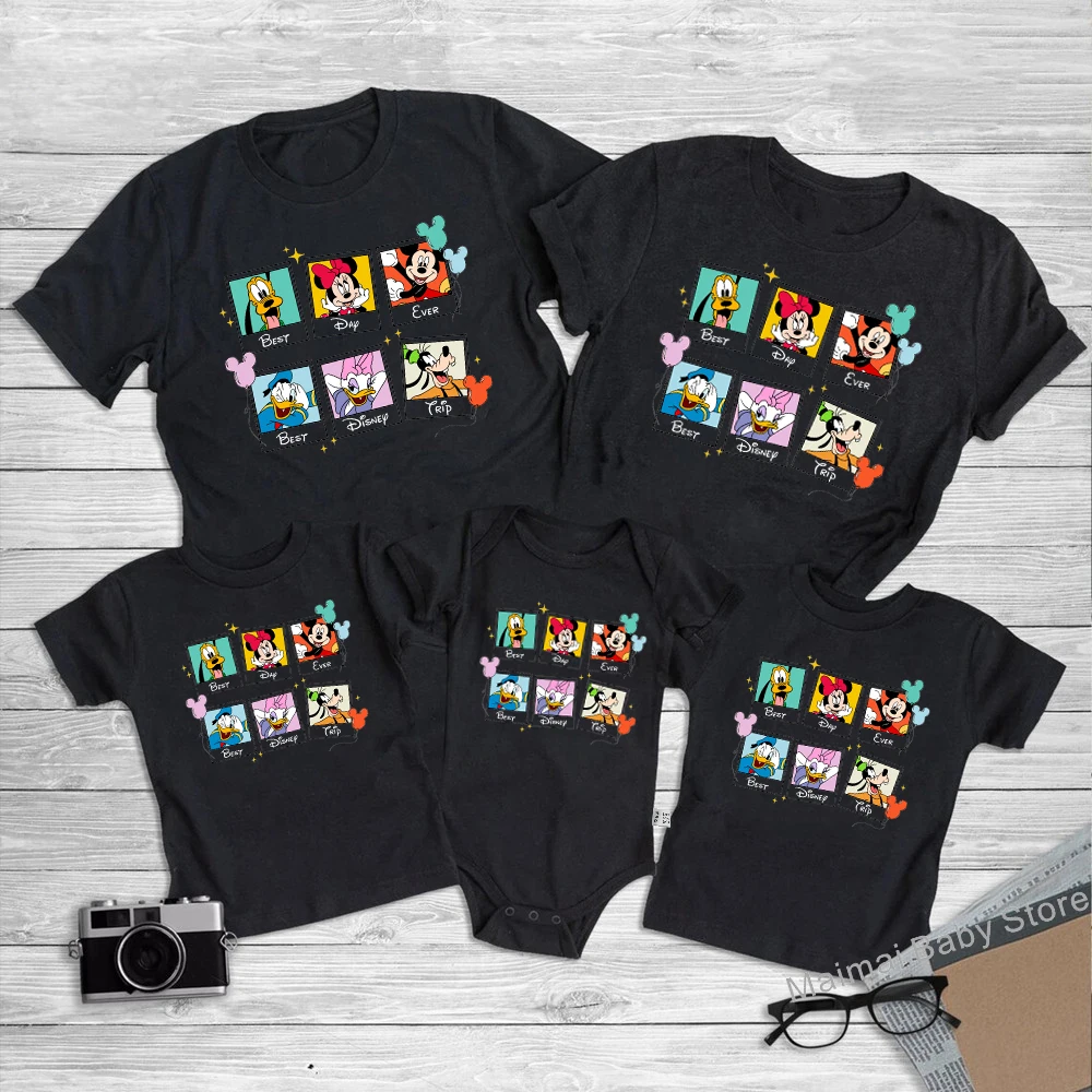 New Best Day Ever Best Disney Trip Print Family Matching Shirts Mickey Minnie Mouse Dad Mom Kids Tshirts Baby Rompers Outfits