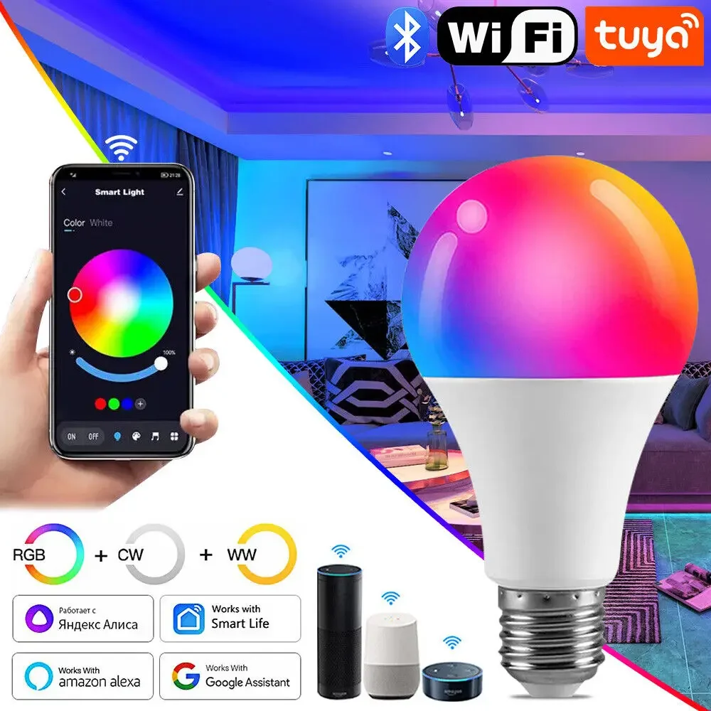 Smart Light Bulbs Wifi/bluetooth E27 Color Changing LED Bulb Alexa Google Home Lamp Voice Tuya APP Remote Control Music Rhythm 