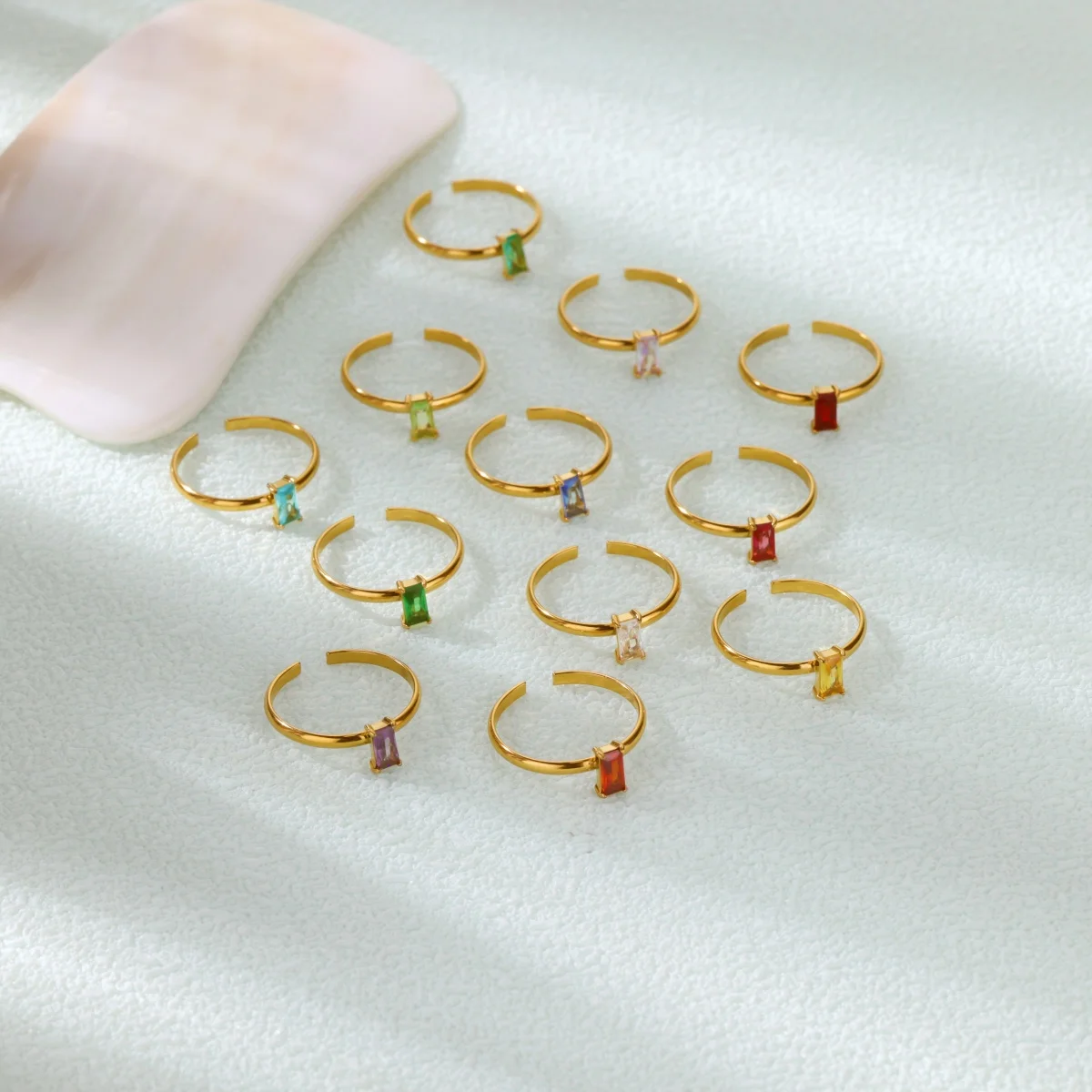Purple Zircon Square Rings For Women Men 12 Color Birthstone Gold Color Stainless Steel Ring Wedding Christmas Jewelry anillos