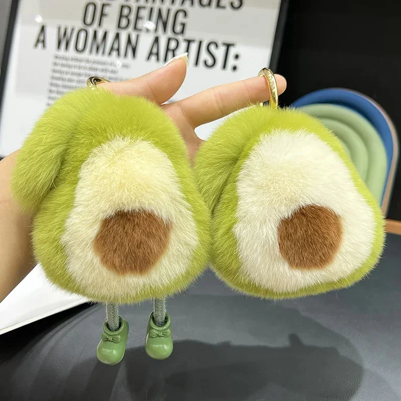 2026 em estoque bonito imitação de pele de coelho rex abacate carro chaveiro pingente kawaii menina presente boneca de pelúcia mochila saco pingente