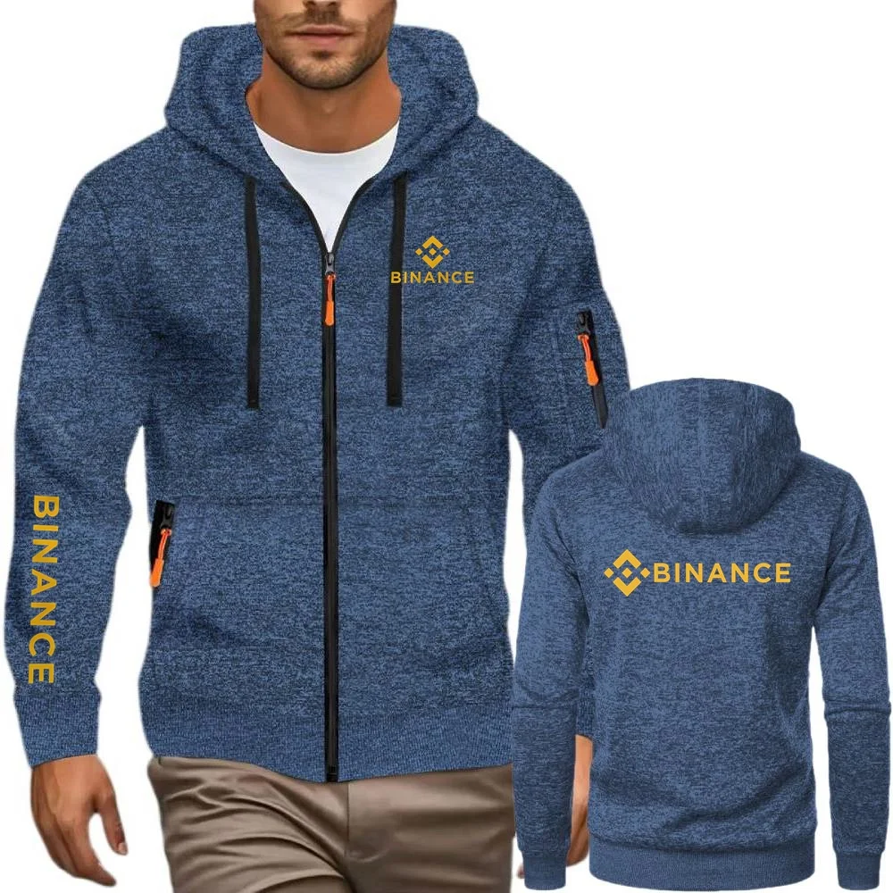 جديد Binance تشفير عادية الجاكار البلوز سترة مشغولة من الصوف الرجال قلنسوة بسحاب معاطف السترة الرجال الرياضة مقنعين #2
