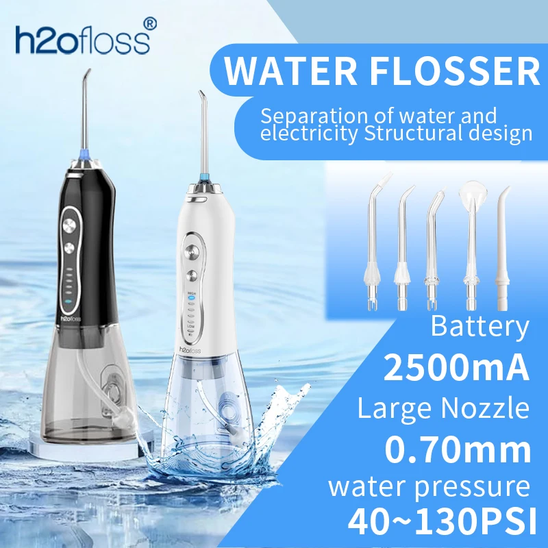 

H2ofloss Water Flosser 140PSI 5 Modes & 5 Tips Oral Irrigator USB Rechargeable for Teeth Cleaning Tartar Removal Multi-Color