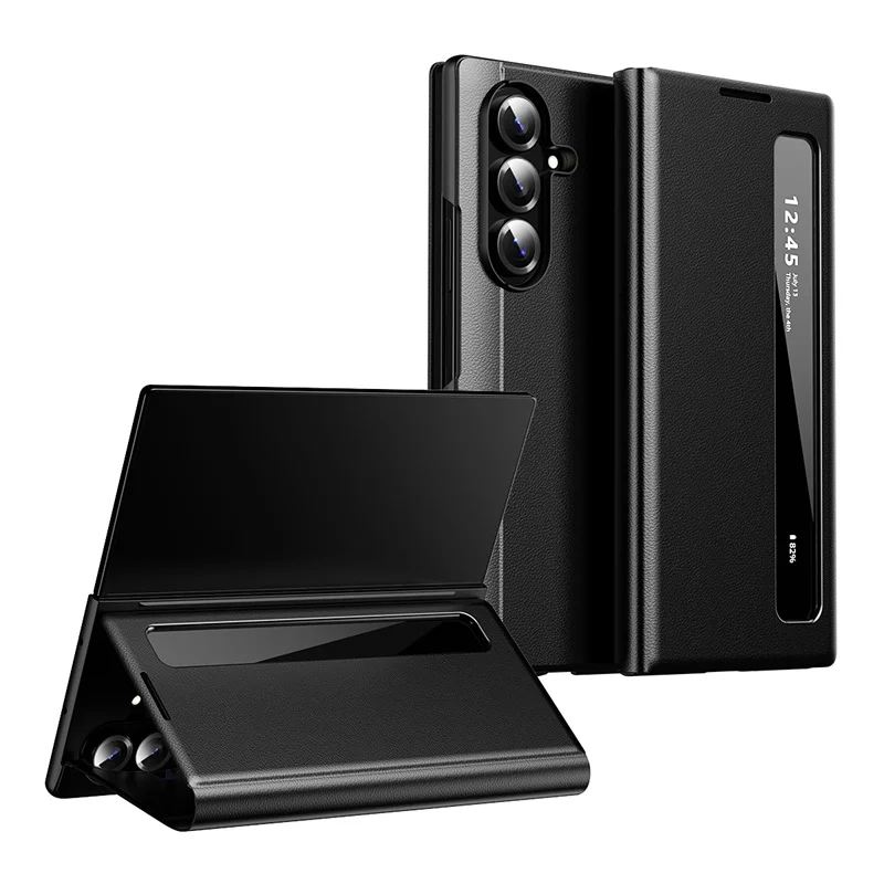 

Leather Window View Clear Smar Phone Case For Samsung Galaxy Z Fold 7 6 5 4 3 5G Flip-free Answer Calls S-View Intelligent Cover