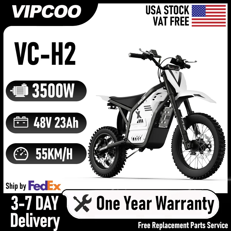 VIPCOO H2 Electric Bike 3500W 48V 23AH Electric Motorcycle, 12/14 Inch Fat Tire Electric Dirt Bike for Adults and Teens, High Power Off Road E-Bike with Long Range Lithium Battery for Trail Riding, Outdoor Adventure and Daily Travel