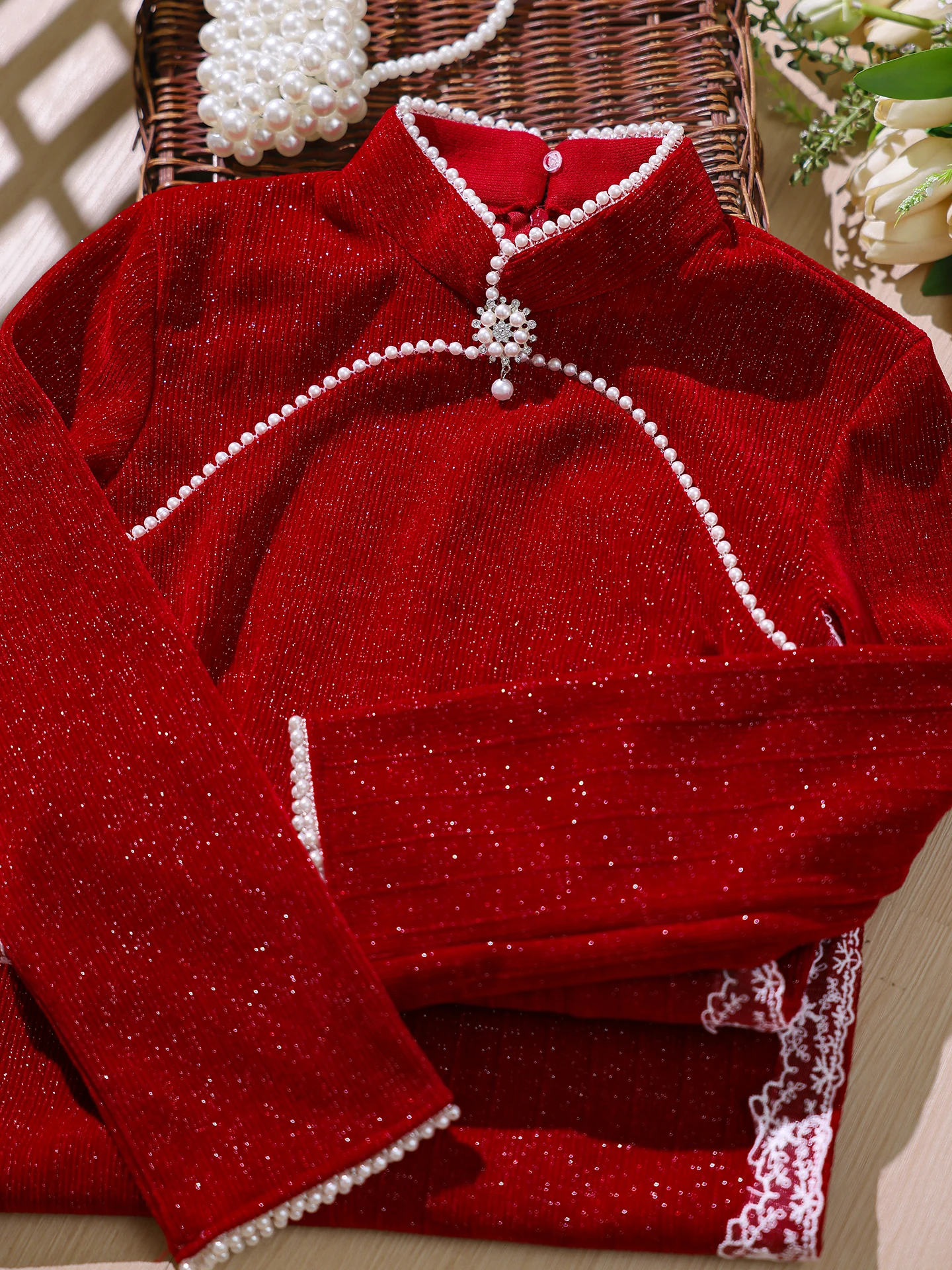 

Осенне-зимнее молодежное утепленное красное ципао с длинными рукавами для свадьбы, традиционного китайского Нового года и теплых встреч