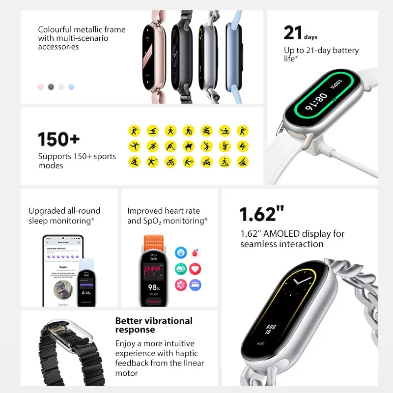 Global Version Mi Band 9 1.62”AMOLED display 150+ Supports 150+ sports modes 21 days Up to 21-day battery life Xiaomi