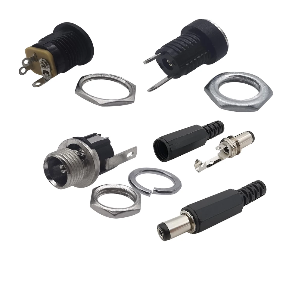 10Pcs DC Connectors 5.5x2.1mm DC Power Plug Male Female Jack Socket Nut Panel Mount DC Power Adapter Connector - Image 2