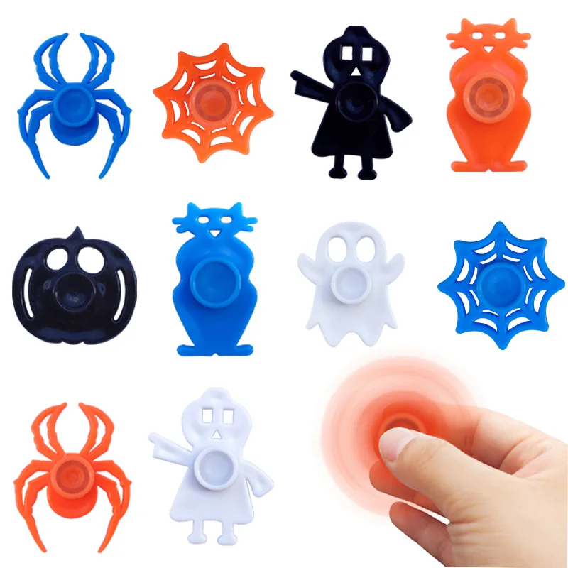 10PCS Halloween Pumpkin Ghost  Spider Mini Fingertip Gyro Spinning Fidget Toys For Kids Halloween Party Favors Gift Bag Filler