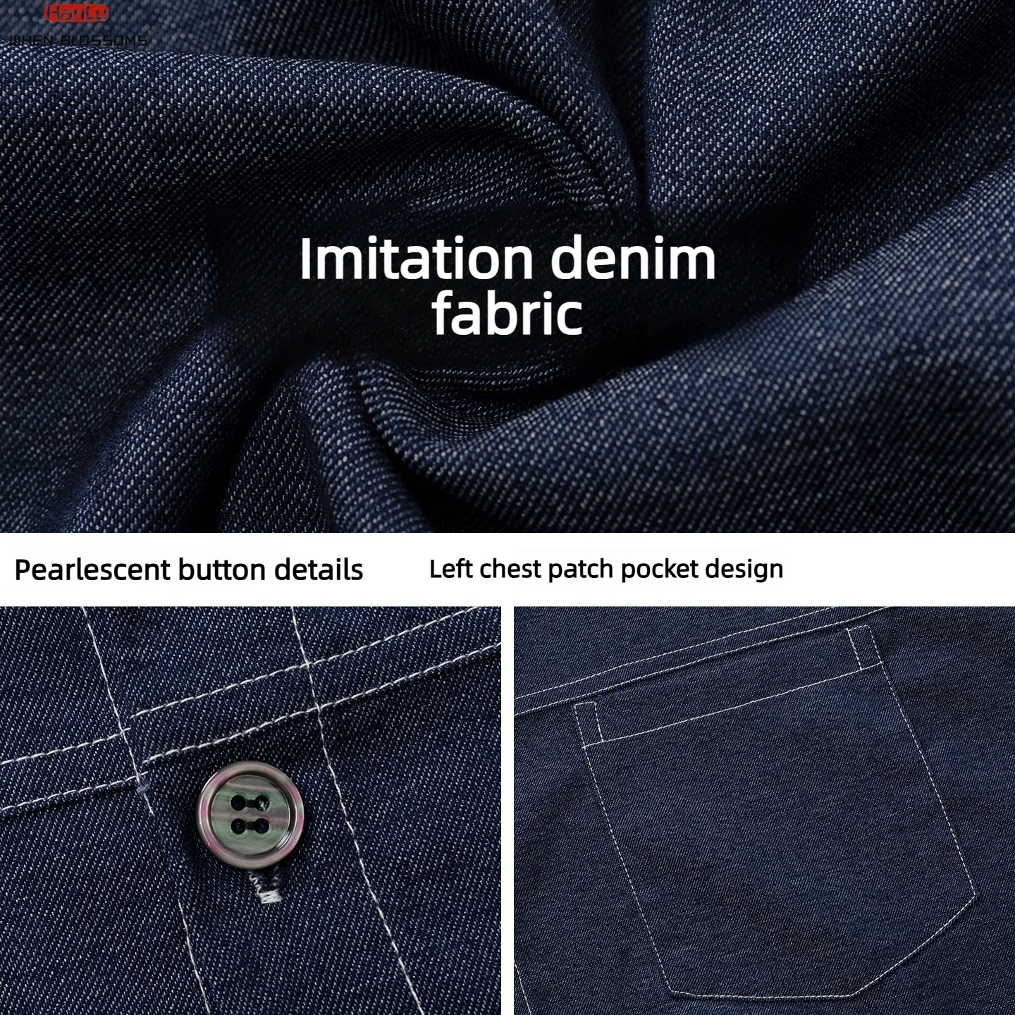 Men's 2026 Light Vintage Contrast Stitch Denim-Like Shirt Breathable Loose Fit Workwear Style Short Sleeve Summer Top