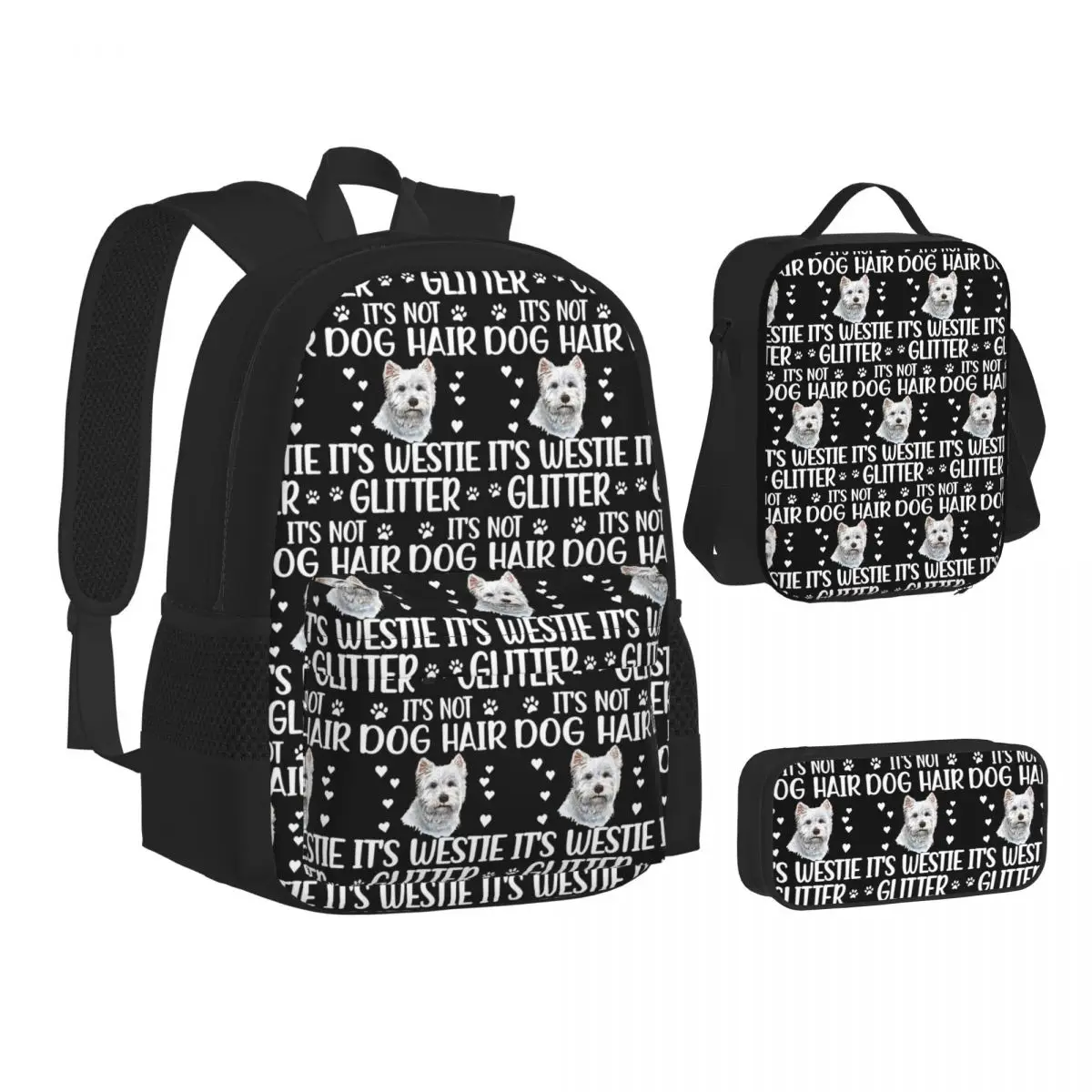 Mochilas Westie Dog West Highland White Terrier, mochilas escolares para niños y niñas, mochila para niños, bolsa para el almuerzo, bolsa para bolígrafos, conjunto de tres piezas