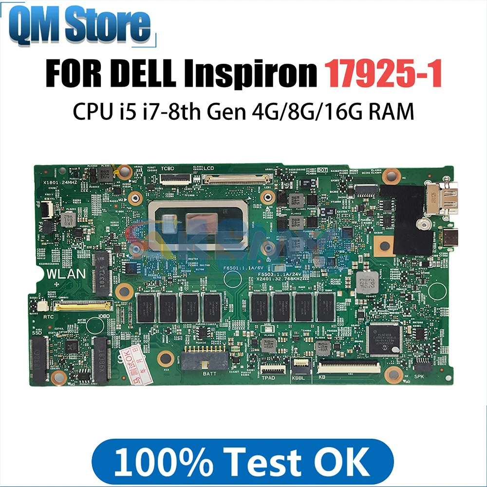 

Notebook Mainboard For DELL Inspiron 7386 02CF17 0V86CW 0NDK8H 17925-1 Laptop Motherboard I5-8265U I7-8565U CPU 4G 8G 16G RAM