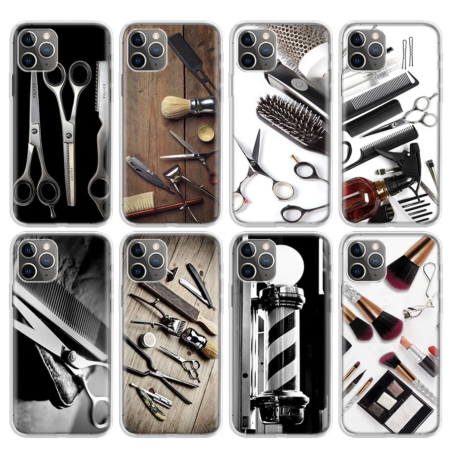 Hair Stylist Scissors Brush switch Phone Case For iPhone 17 Air 11 13 Mini 14 15 Plus 16 12 Pro Max 16E SE 7 8 Pattern Soft TPU
