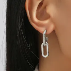 Retro Zirconia Decor Chain Design Drop Earrings Gold Silver Color Geometric irregular Round Earrings for Women Girls Jewelry