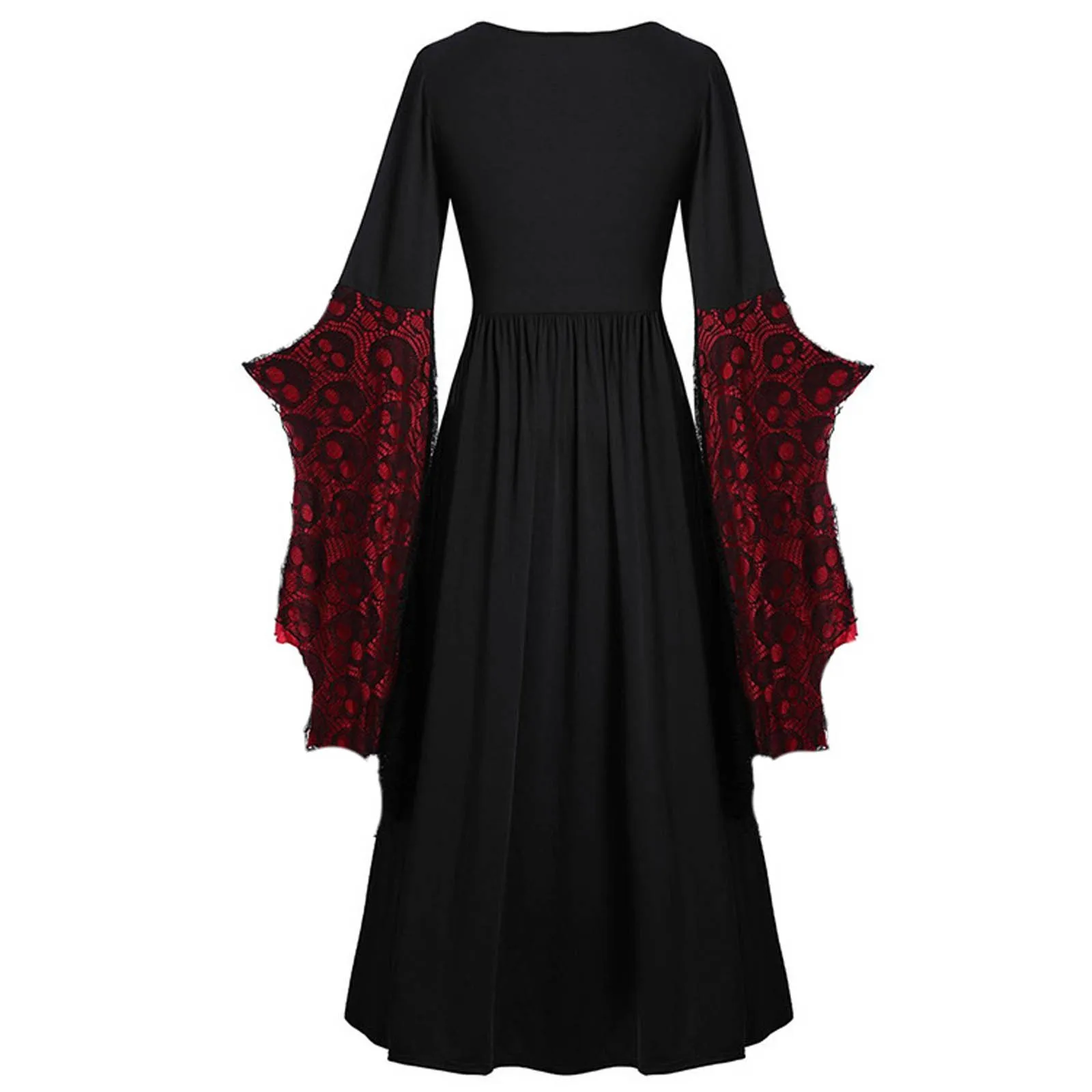 Vintage Halloween Cosplay Costume Witch Vampire Gothic Dress Medieval Carnival Party Dress Trumpet Sleeve Long Dress Plus Size