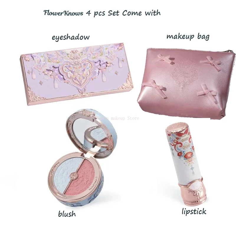 Flower Knows Butterfly Cloud Collar Collection Makeup Gift Set Includes Glitter Eyeshadow Blush Powder Lipstick makeup Bag