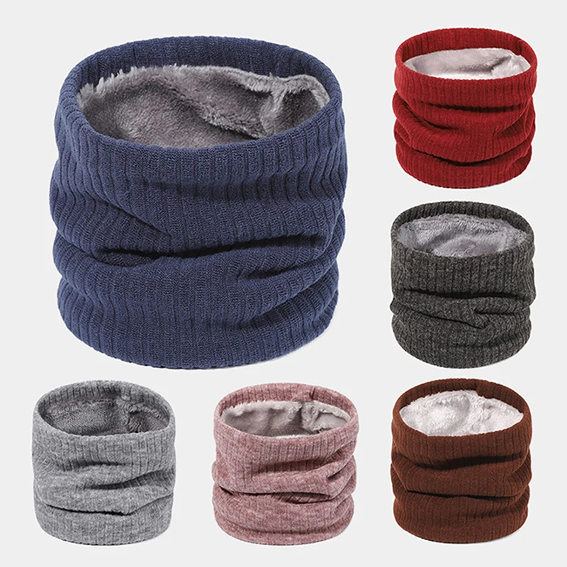 Hot Selling Plain Color Knitted Cotton Ring Scarf Outdoor Neck Protection Keep Warm  Muffler Thickened Fur Collar 24*21cm 