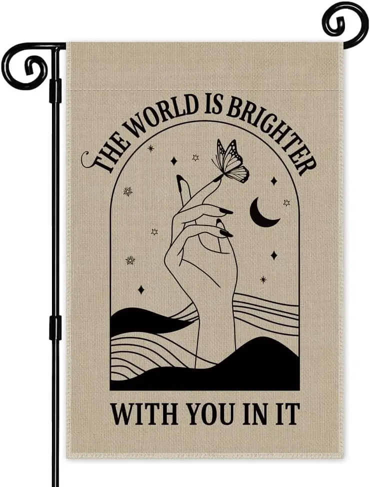 The World Is Brighter With You In It Retro Garden Flag, Double Sided Yard Outdoor Farmhouse Lawn Porch Decor, Mental Health  EEZ