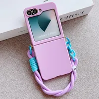 Phone Case For Motorala Moto Razr 40 50 Ultra Cute Candy Solid Protective Cover With Wrist Strap Slim