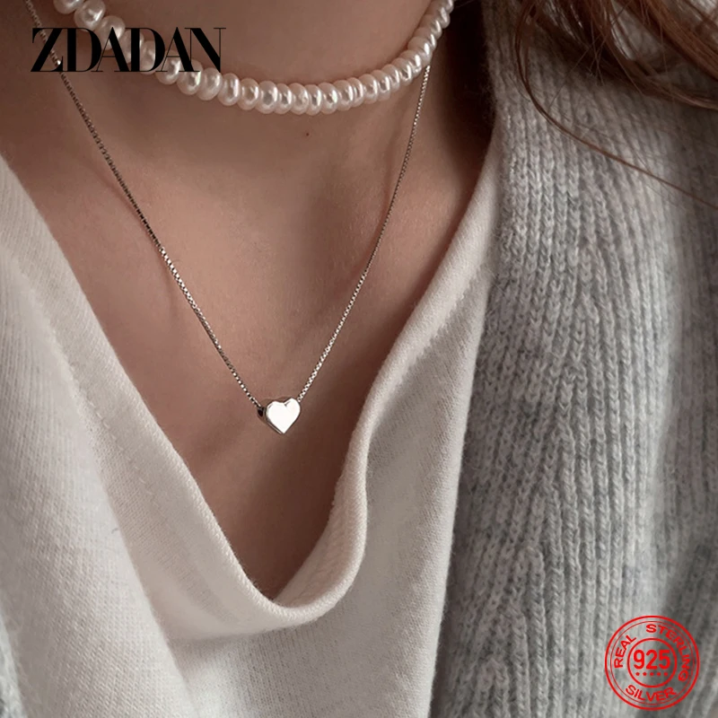 ZDADAN 925 Sterling Silver Heart Necklace Chains For Women Party Jewelry