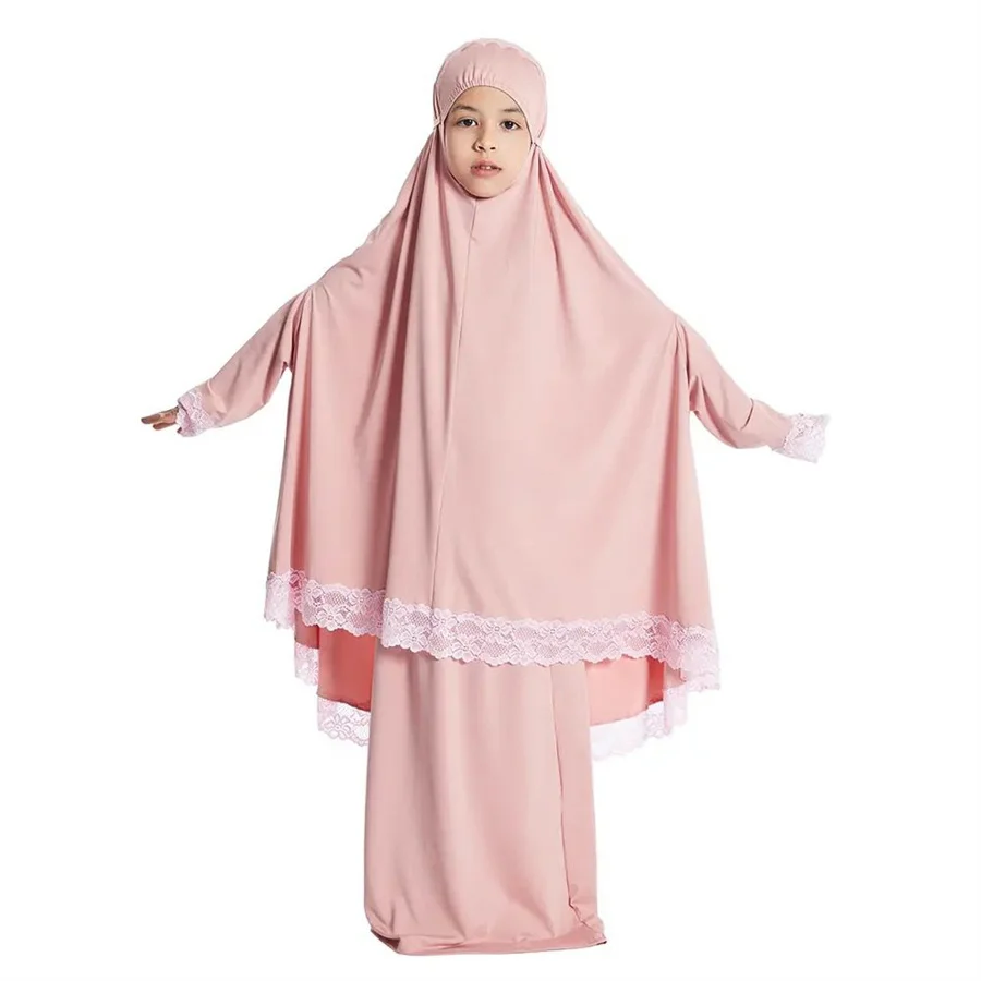 Muslim Girls Hijab Dress Overhead Eid Ramadan Sets Khimar Skirt Prayer Garment Islam Caftan Burqa Abaya Robe Kaftan Kids Gown