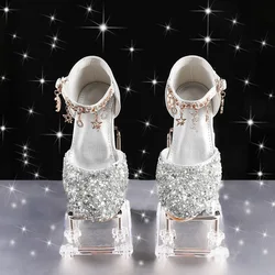 Girls Sandals Princess Piano Dress Show Shoes Children's High Heels Kids Princess Crystal Dance Party Student Performance Shoes