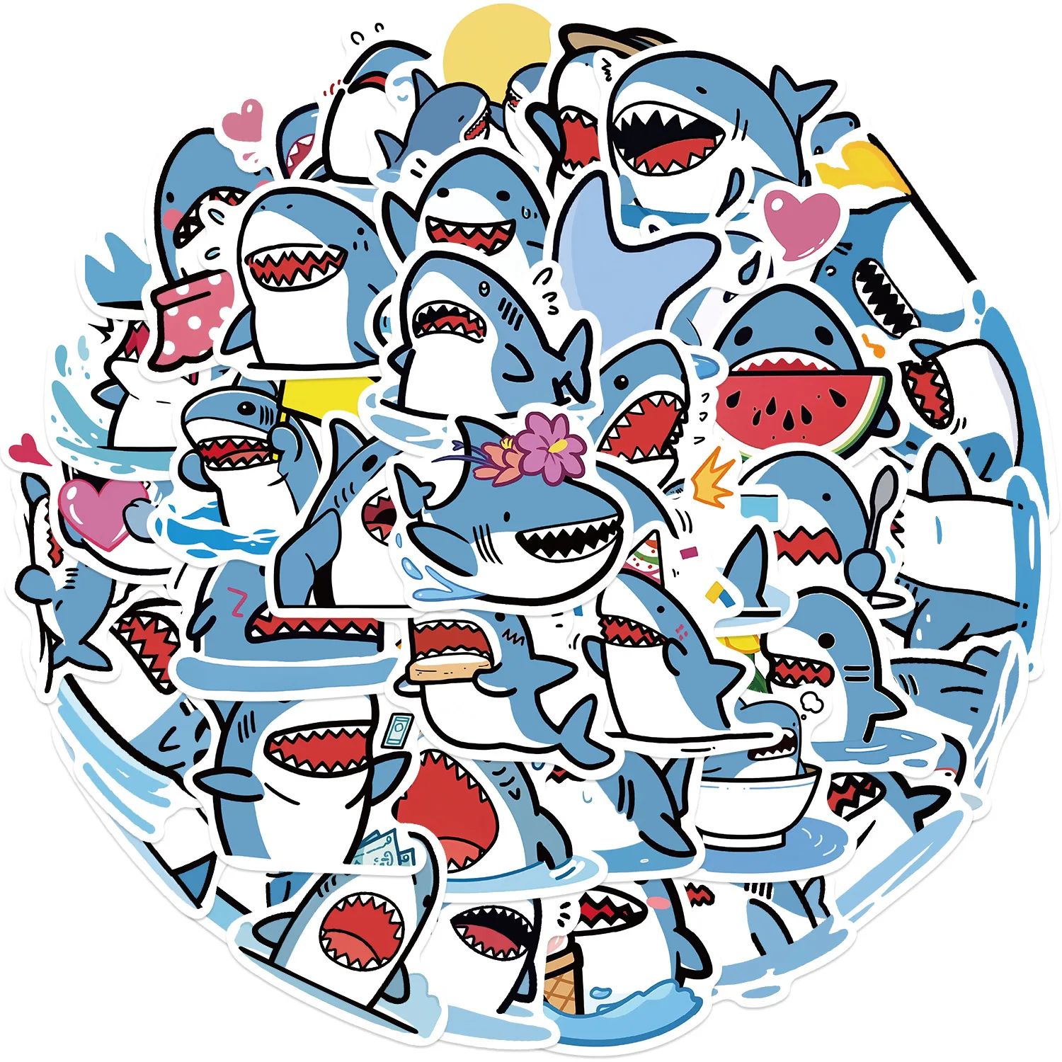 10/30/50PCS Cute Blue Obesity Shark Stickers Animals Graffiti Decals for Kids DIY Skateboard Guitar Laptop Luggage Sticker Toys