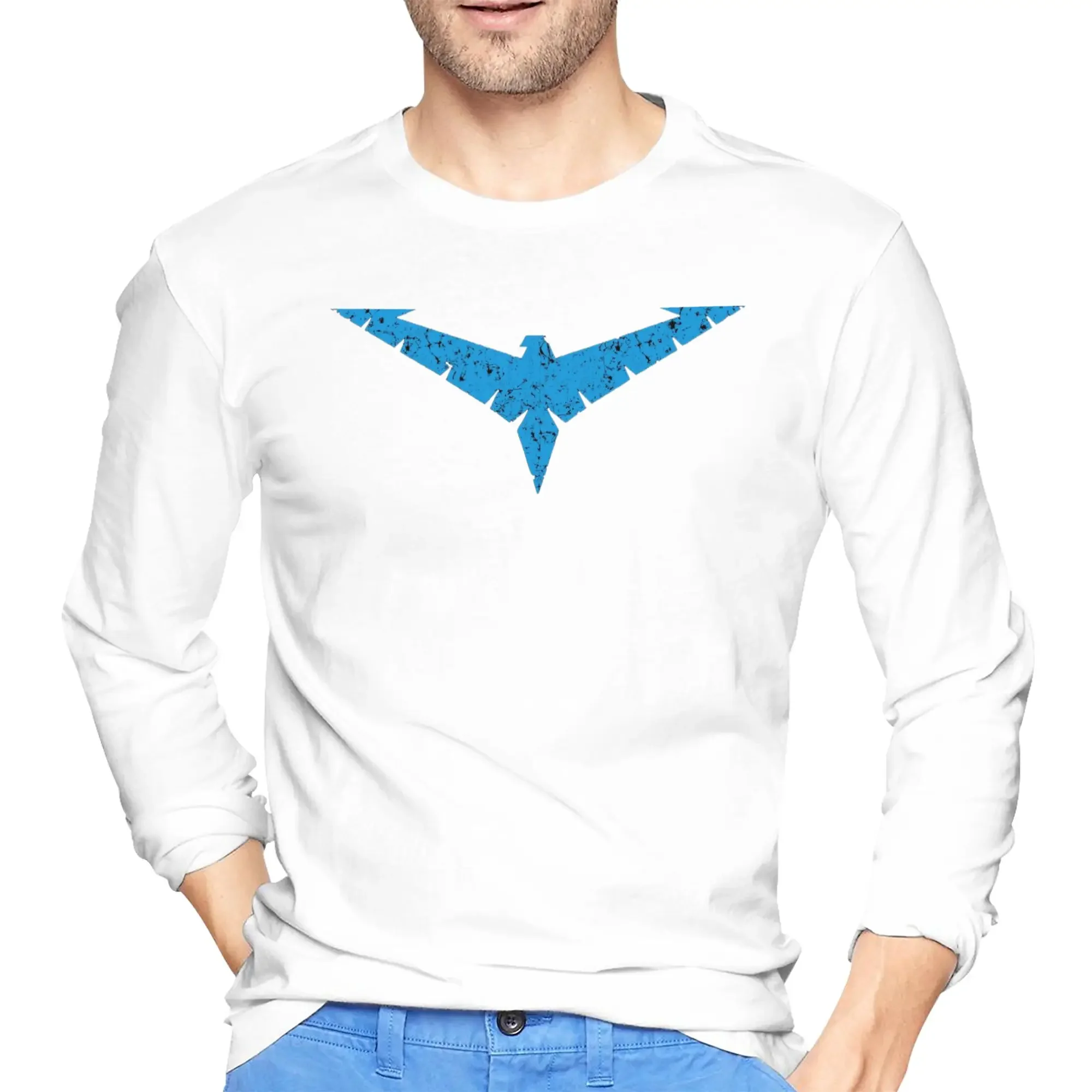 

Nightwing Symbol Graphic DC Comics Men's Long Sleeved T-shirt Breathable Round Neck T shirts Spring and Autumn Men tops