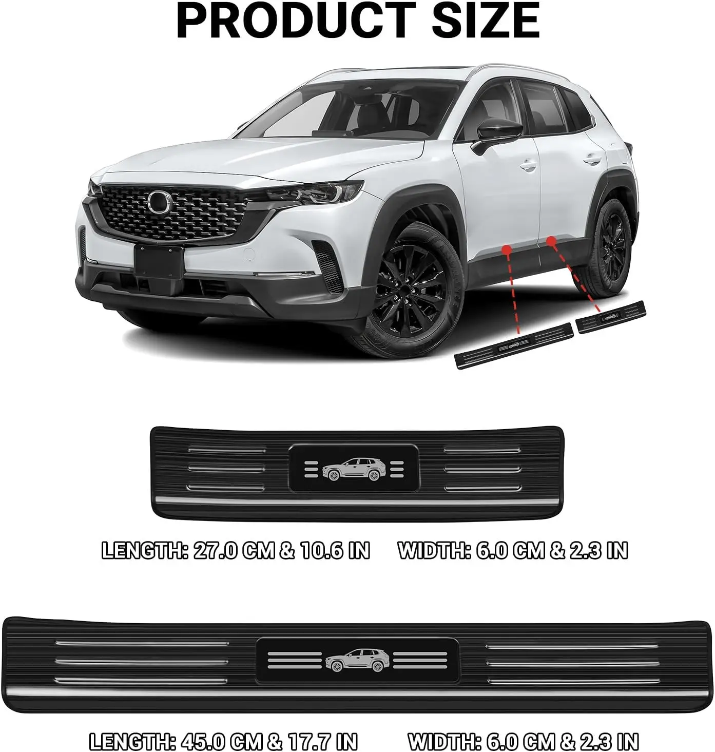 4 قطعة عتبة باب السيارة حامي لمازدا 2023 -2026 CX-50 CX50 اكسسوارات مواد من الستانلس ستيل الأسود نحى باب دخول الحرس #6