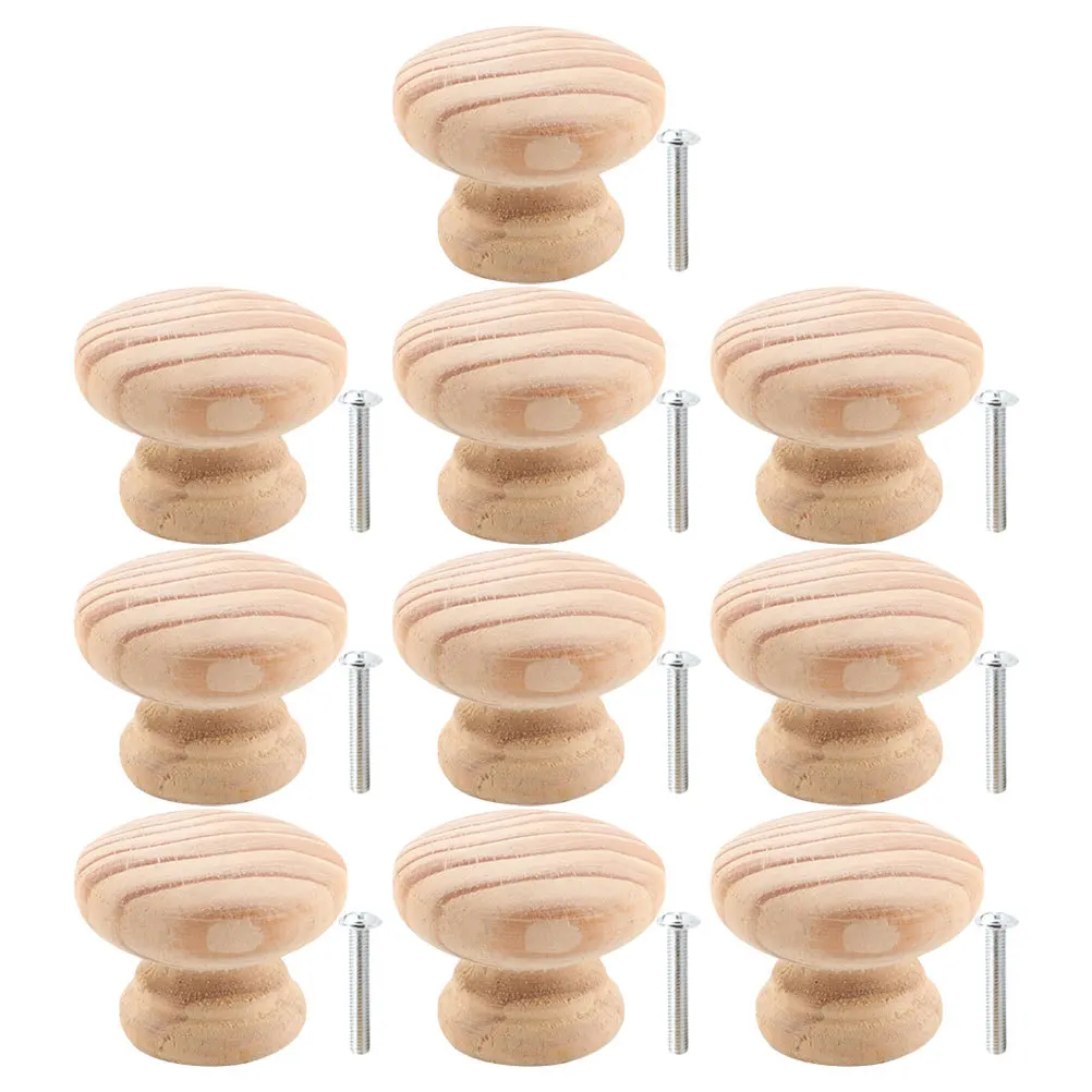 

10Pcs Vintage Solid Wood Cabinet Knobs Unfinished Natural Drawer Handles for Kitchen Wardrobe Dresser Furniture Pulls
