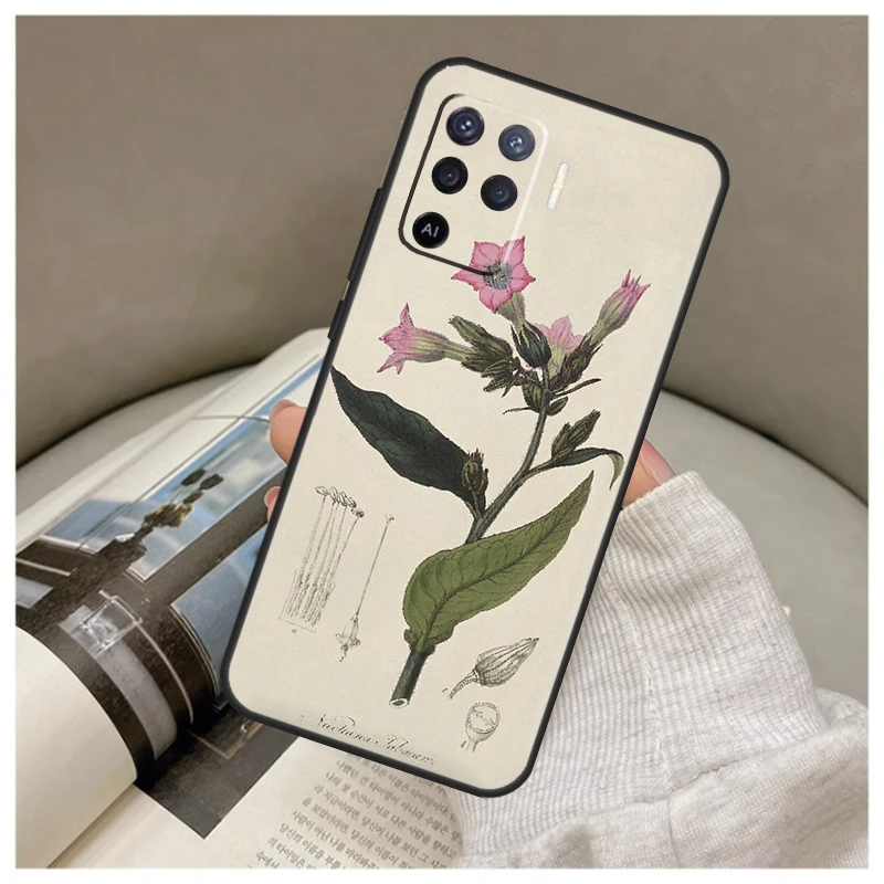 Botanical Drawings Flowers Plants For OPPO A17 A57 A77 A53 A31 A5 A9 A96 A76 A15 A16 A54 A74 A94 A52 A72 A92 A93 A57s Case