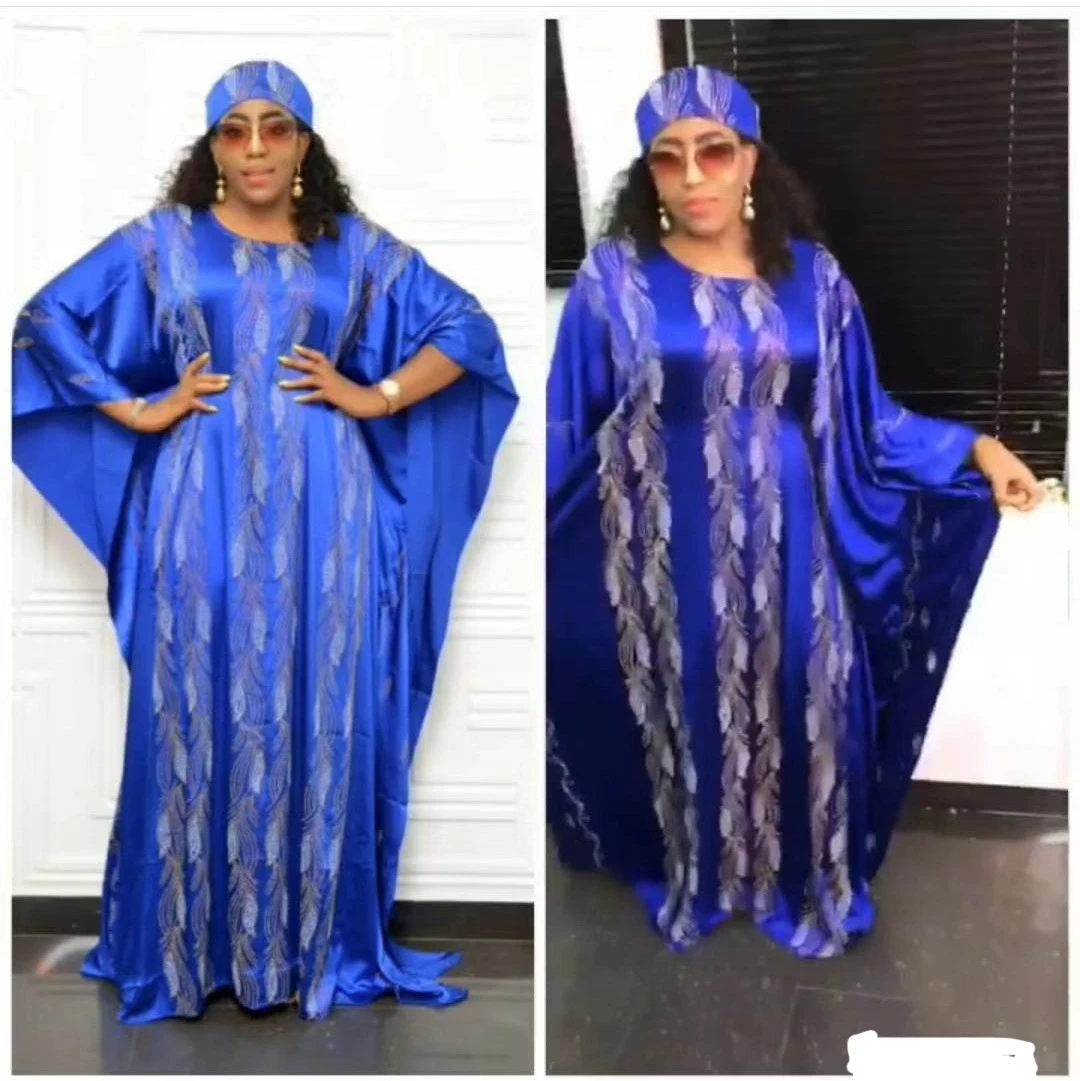 

African Dresses for Women Diamonds Satin Abaya Africa Dashiki Moroccan Loose Traditional Boubou Robe Muslim Dress With Headscarf