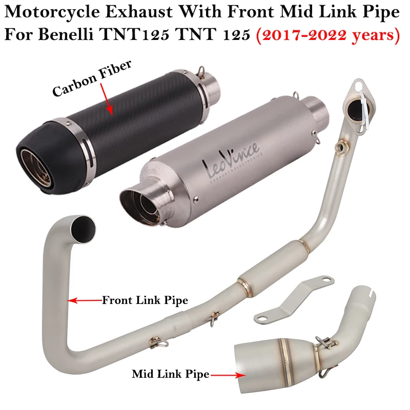 For Benelli TNT125 TNT 125 2017 - 2022 Full Motorcycle Exhaust Escape Systems Modify Front Mid Link Pipe Carbon Fiber GP Muffle