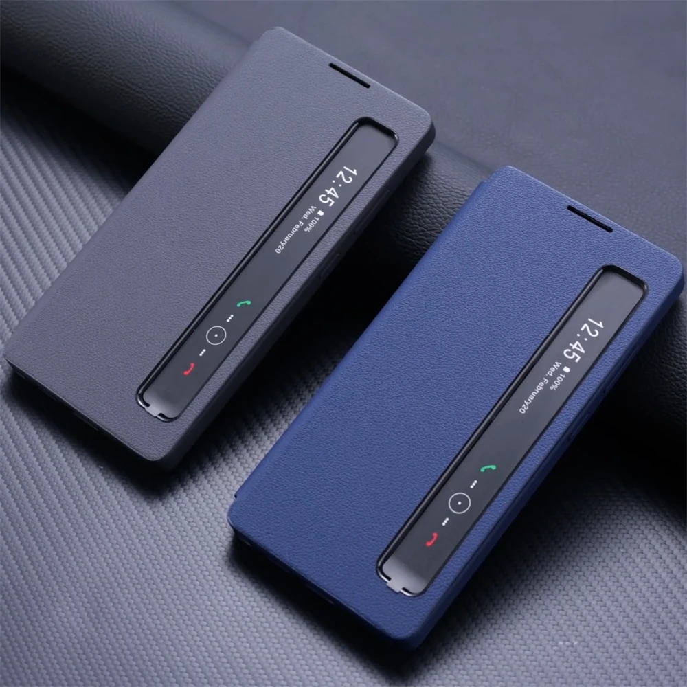 Capa Inteligente com Visor para Samsung Galaxy S26 S25 S24 S23 S22 Ultra Plus A55 A56 A36 A17 Z Fold 7 6 5 4 - Capa de Couro S-View
