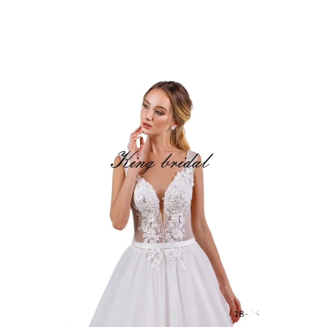 

Custom Floral Lace A Line Wedding Dress, Tulle Wedding Gown, Low Back Wedding Dress, Crystal and Pearls EmbroideredCustom Dress