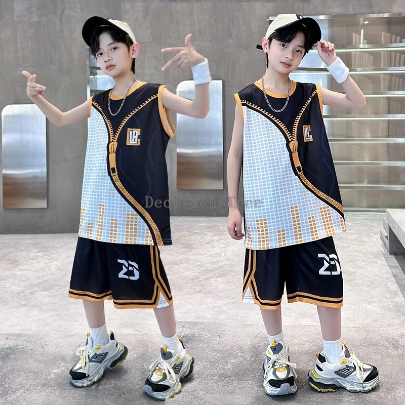 2024 chinese boys handsome cool sports clothing new thin loose quick drying basketball uniform fashionable breathable sports set