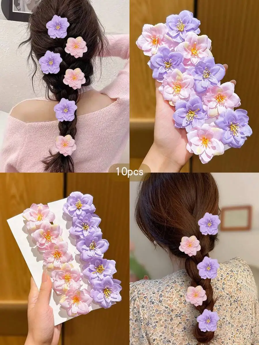 

10pcs Floral Hair Clips For Women, Sweet Style Hair Accessories, Barrettes And Hairpins For Daily Wear