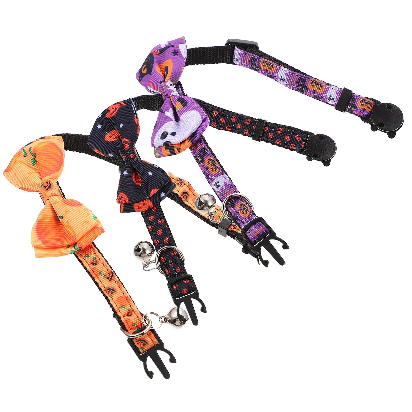 

3 Pcs Pet Collar Halloween Decor Supplies Neck for Bow Tie Cat Decorate Bell Necklace Polyester Decoration Small Costume Dog