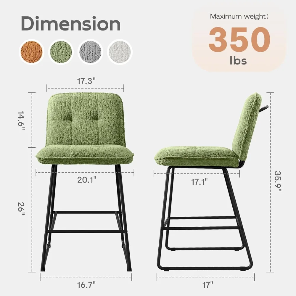 Bar Stools Set of 3, 26 inch Counter Height Bar Stools with Back,Wide Seat Fabric Modern Barstools for Kitchen Island with Metal