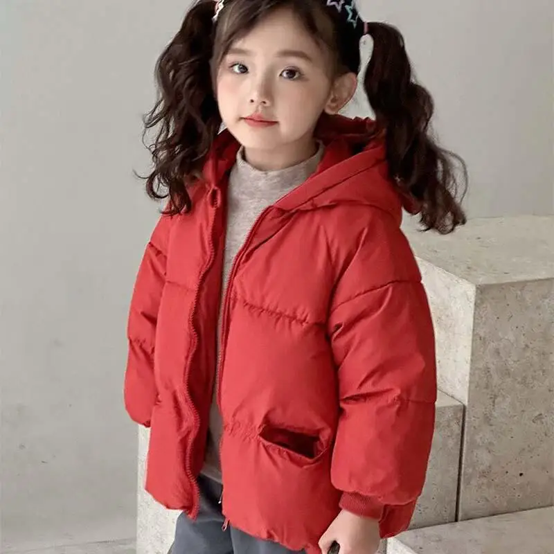 Autumn Winter Children's Cotton Clothes Thicken Boys Girls Hooded Jacket Korean Long Sleeve Cardigan Tops Warm Casual Outer Wear
