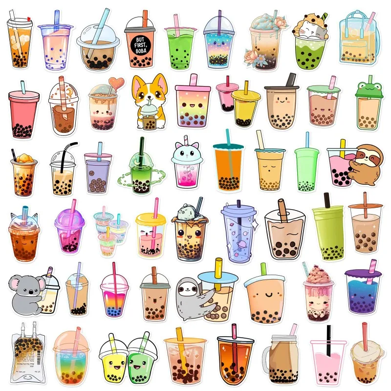 10/25/50pcs Cute Pearl Milk Tea Drink Graffiti Stickers Cartoon for Phone Laptop Guitar Helmet Travel Luggage Car DIY