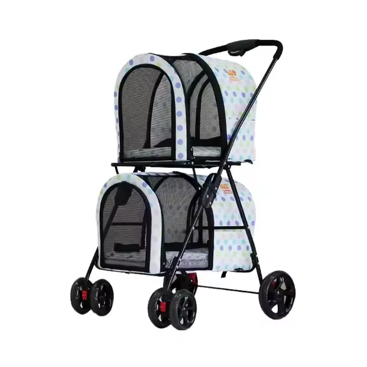 

Luxury Small 4-Wheel Pet Stroller Lightweight Fabric Oxford Material With Safety Leash Foldable Design For Easy Animal Transport