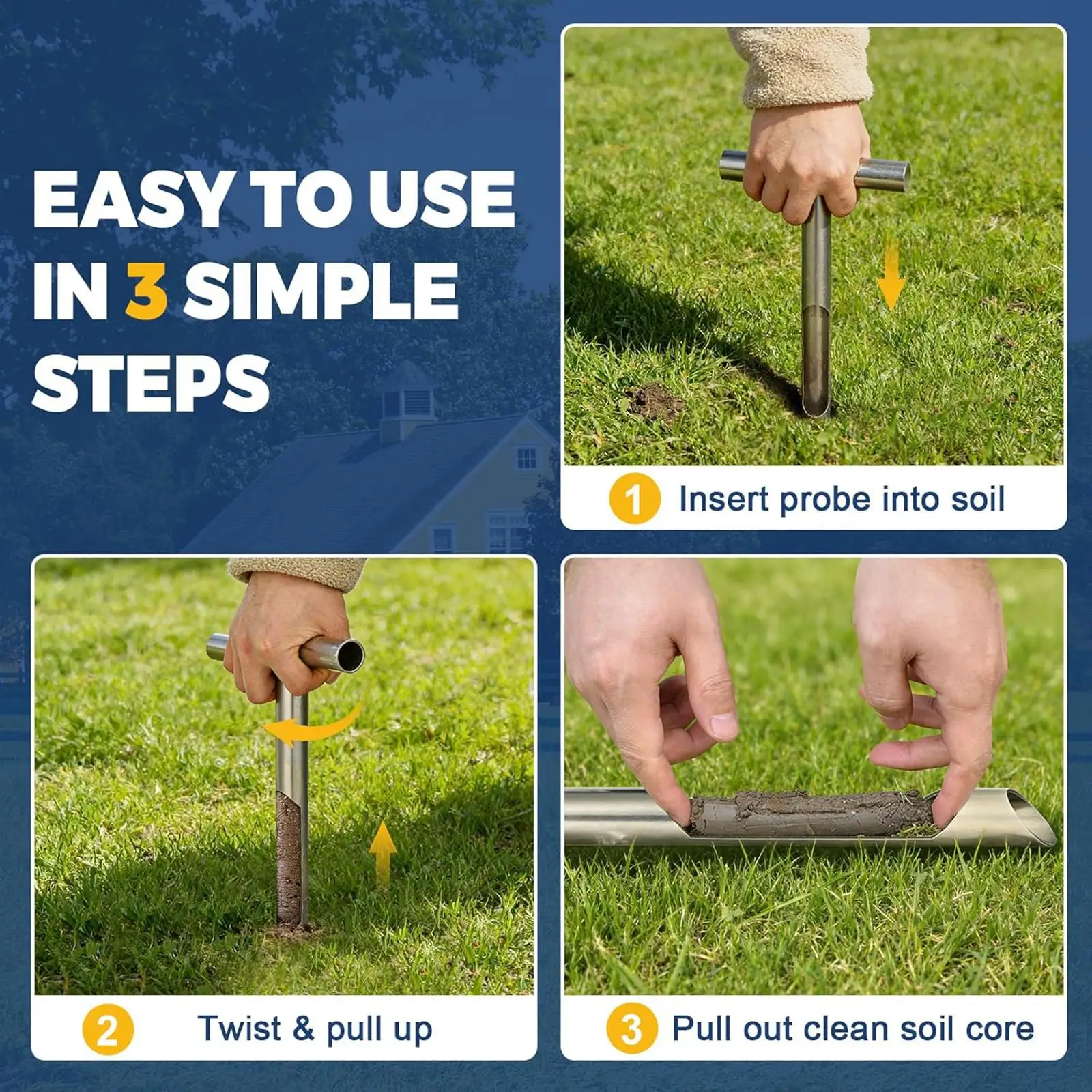 

Портативный пробоотборник для почвы с эргономичной ручкой из прочной нержавеющей стали для использования в саду и на ферме