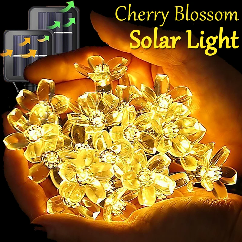 

5M 20LED Cherry Blossom Solar String Lights Outdoor Waterproof Crystal Flowers Fairy Lighting Strings Christmas Party Home Decor