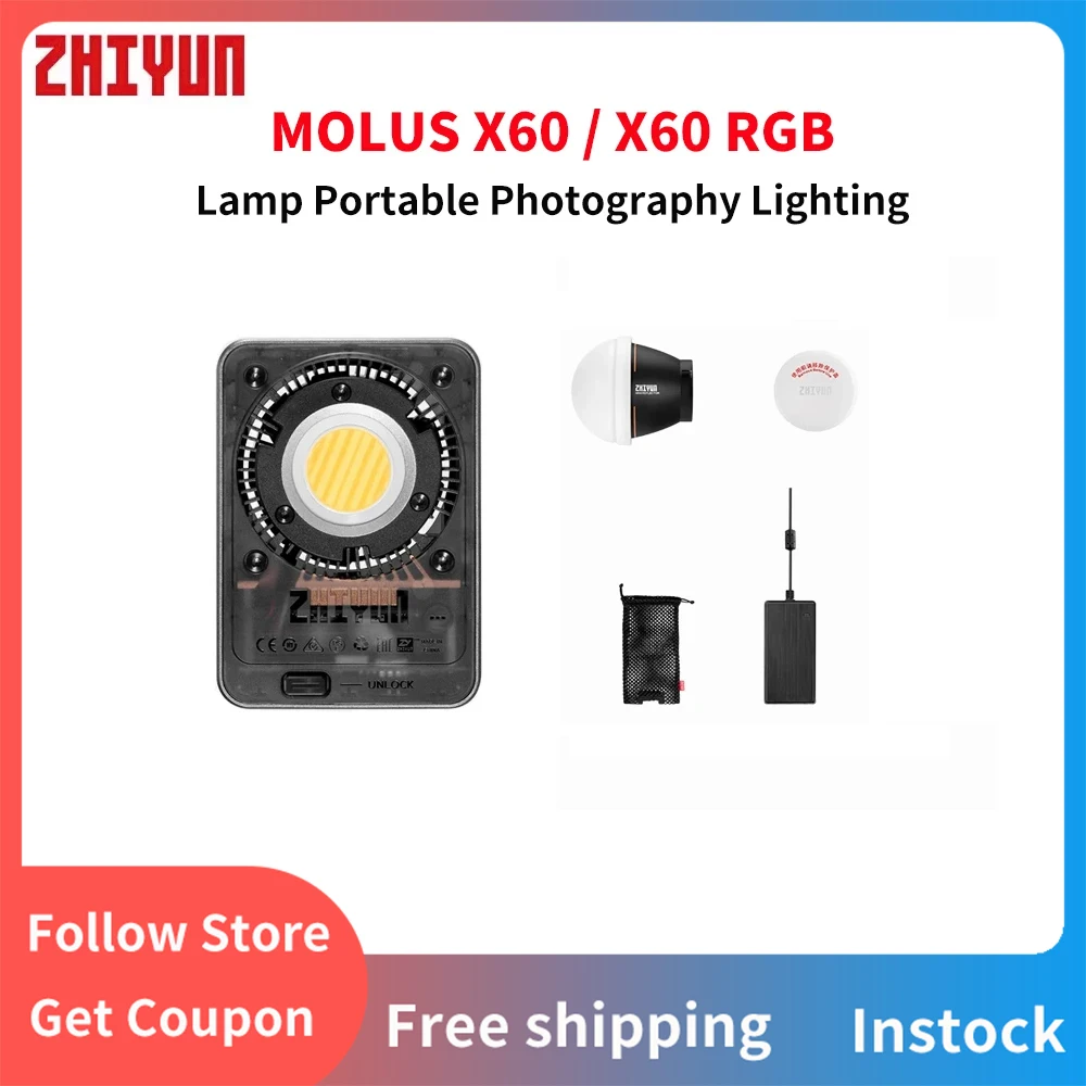 ZHIYUN MOLUS X60RGB X60 60W Bi Color COB Video Lights LED Pocket Fill Lamp Portable Photography Lighting With APP Control