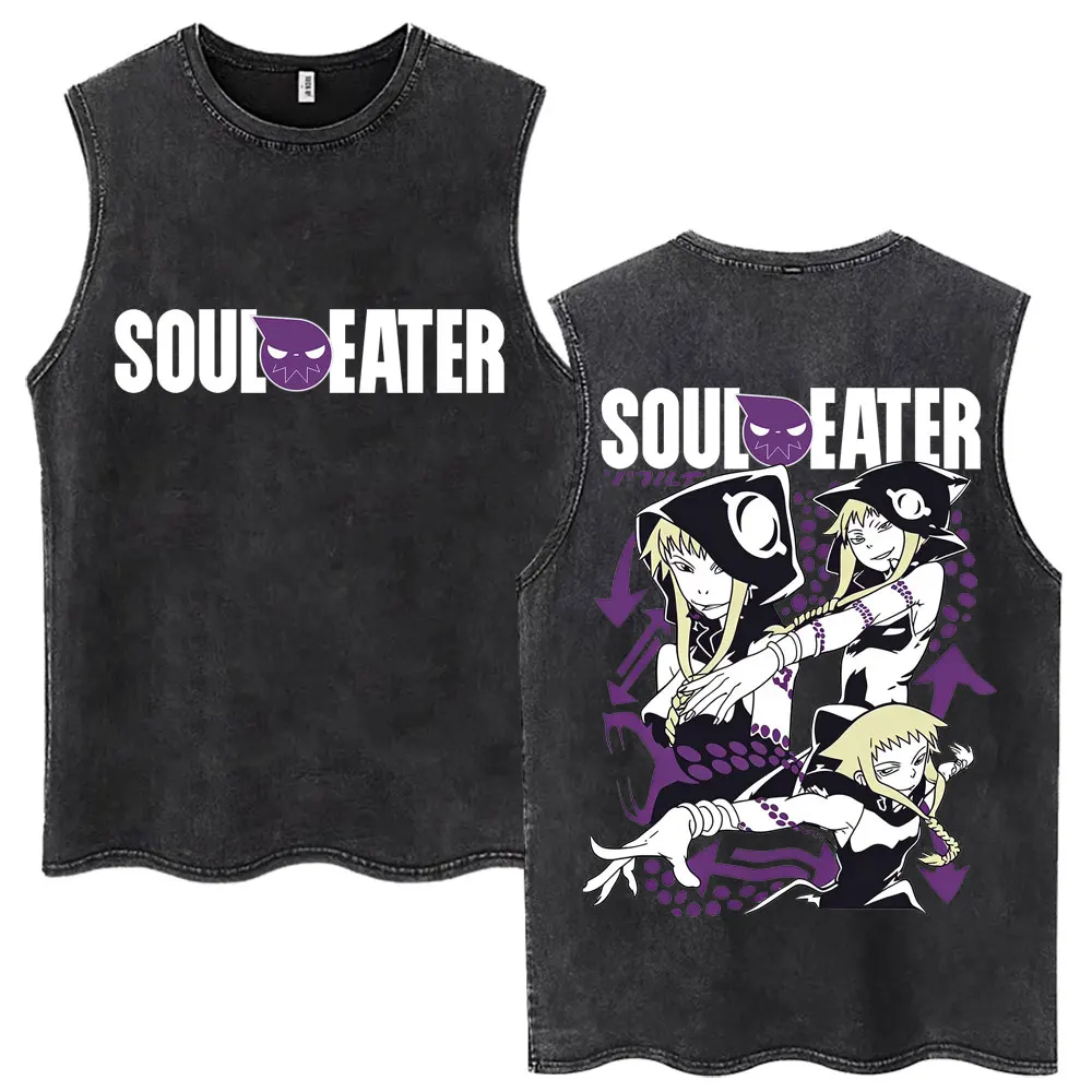 Washed Anime Soul Eater Tank Tops Men Women Fashion Harajuku Sleeveless T Shirt Oversized Cotton Casual Vintage Summer Vests Y2k