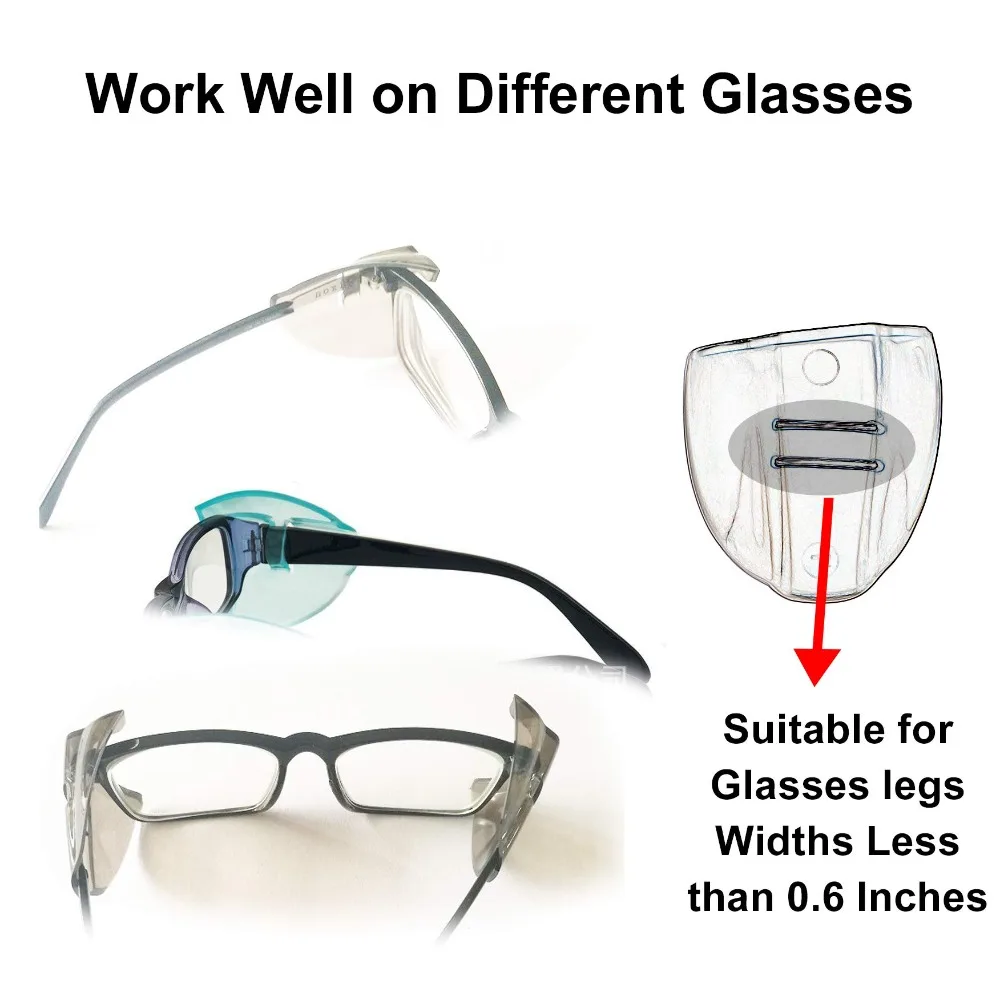 Safety Eye Glasses Side Shields Clear Flexible Glasses Safe Protection Side Cover Fits All Size Eyeglasses Goggles