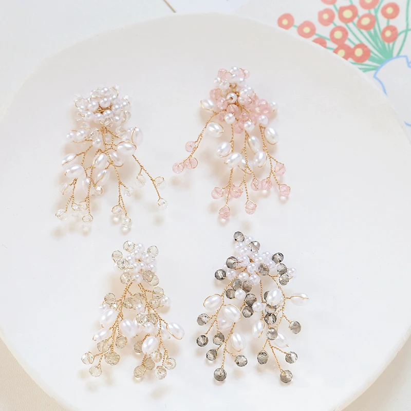 1pcs Crystal Pearl Braided Flower Beaded Patch Pendant Handmade Jewelry Earrings Hairpin Accessories Materials Charms