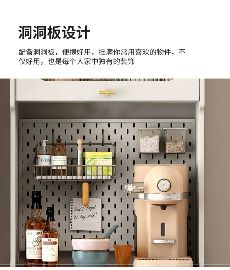 Cream White Sideboard Cabinet Wall-Mounted Coffee Machine Simple Kitchen Microwave Storage Cabinet