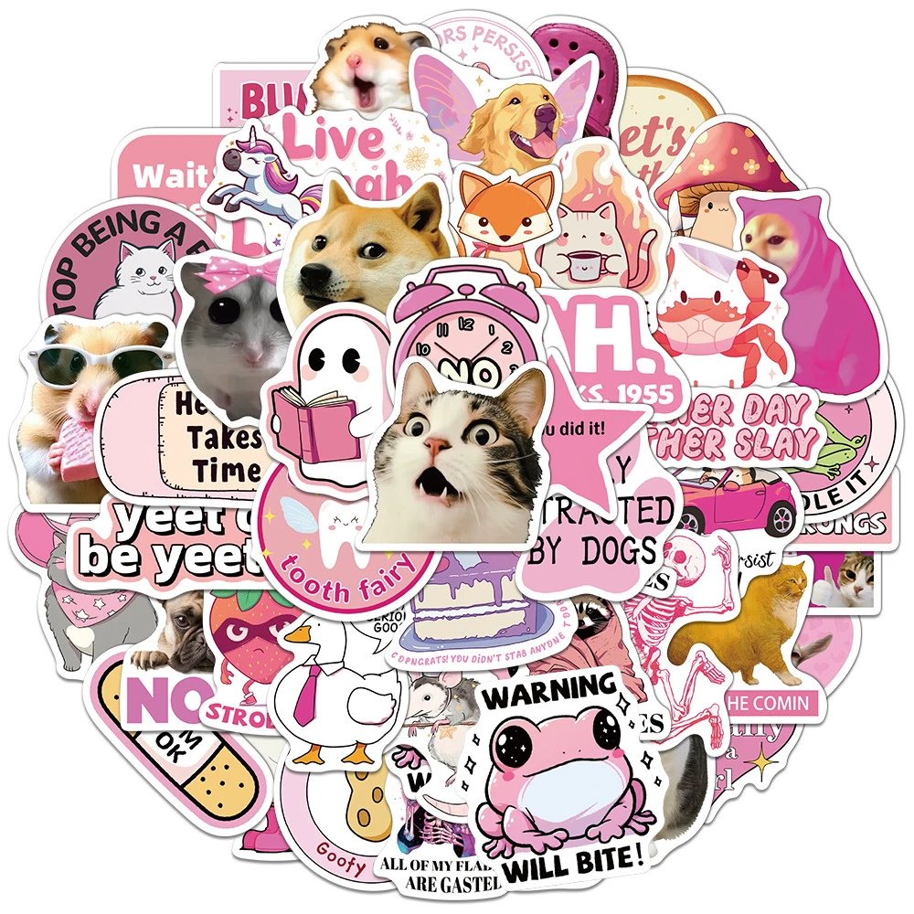 

10/30/50pcs Cartoon Pink Funny Stickers Cute Animals Meme Graffiti Decals Water Bottle Phone Luggage Helmet Sticker Decoration